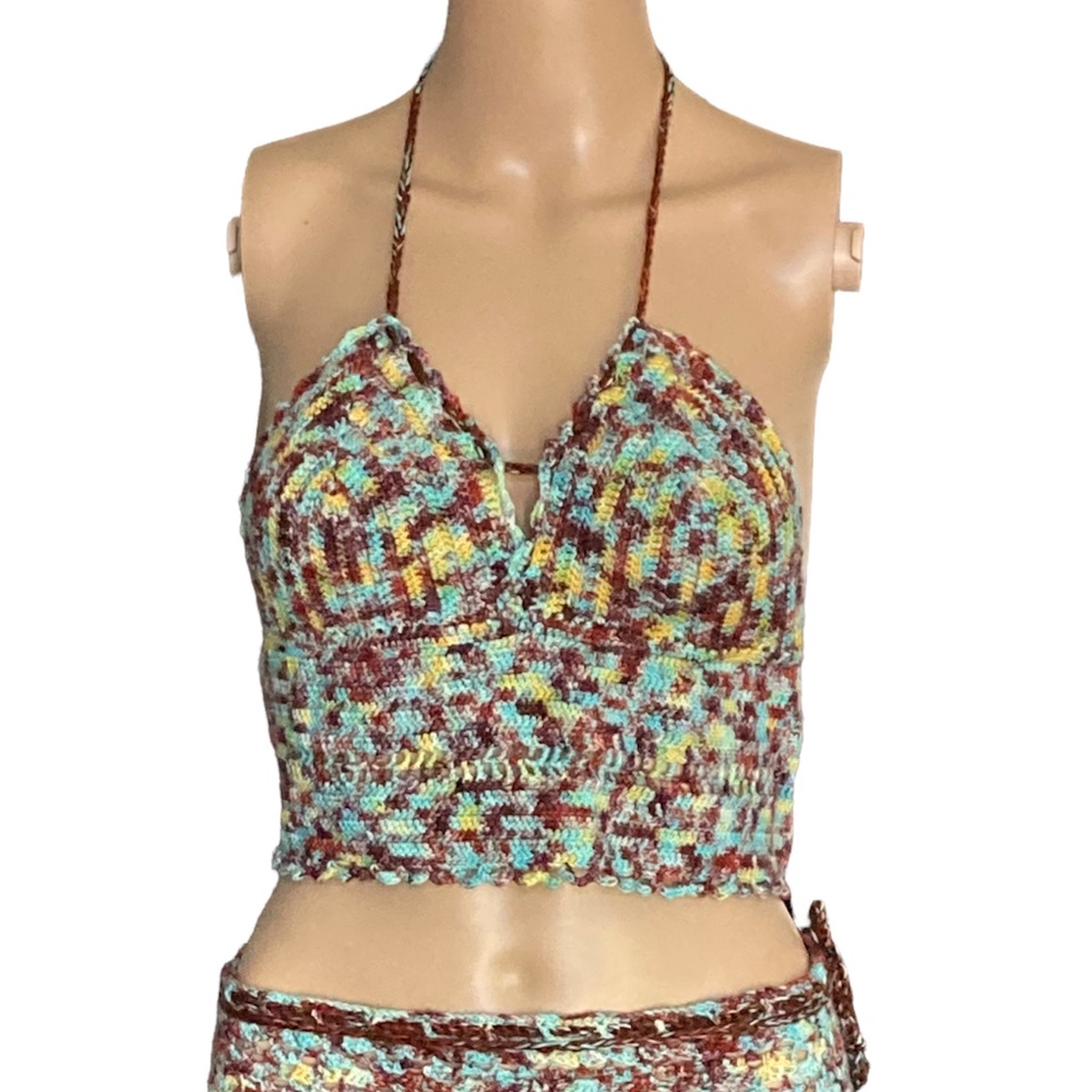 OOAK Tie Dye Crochet Crop Top Handmade Adjustable One Size fits S-L - Picture 2 of 16